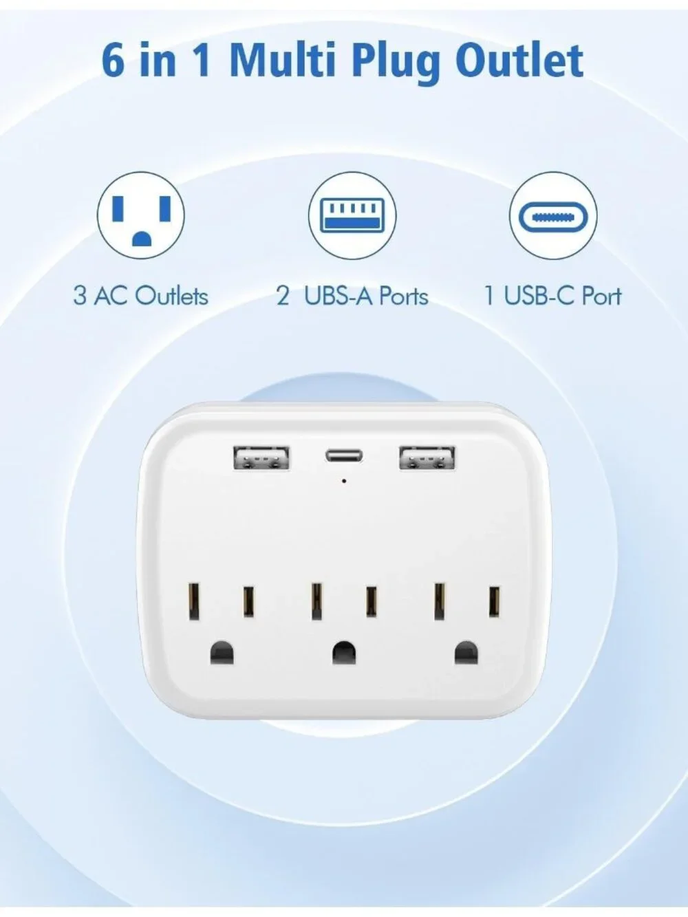 Outlet Extender Multi Plug – Surge Protector Wall Adapter with 3 AC Outlets